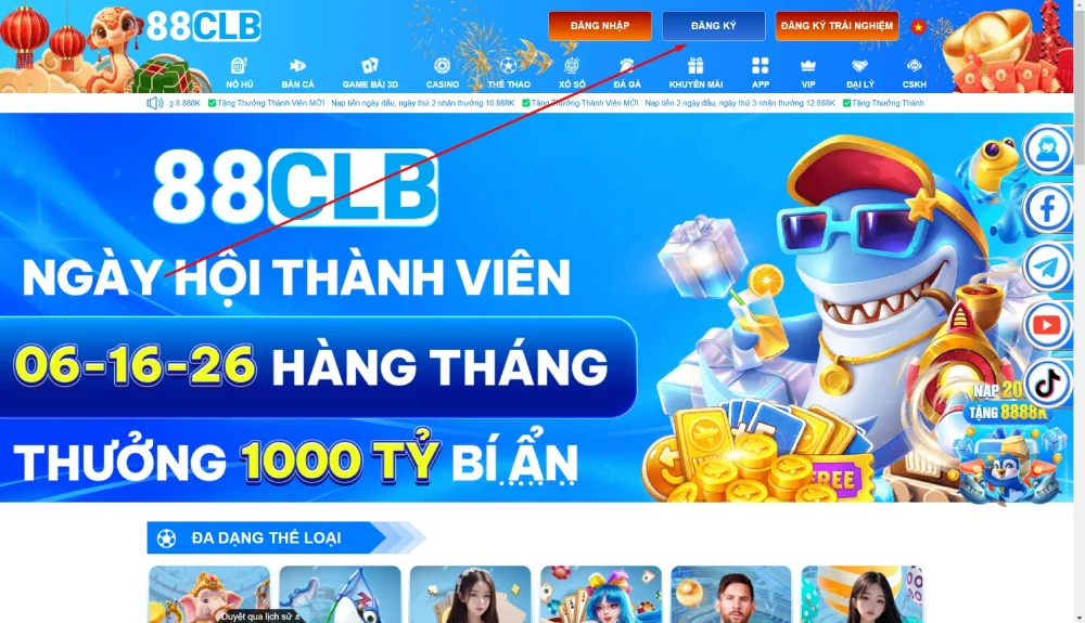 Truy cập website để đăng ký 88CLB