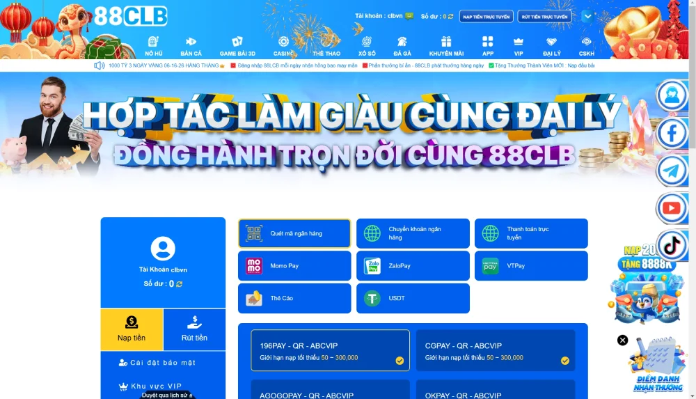 Giao diện nạp tiền 88CLB